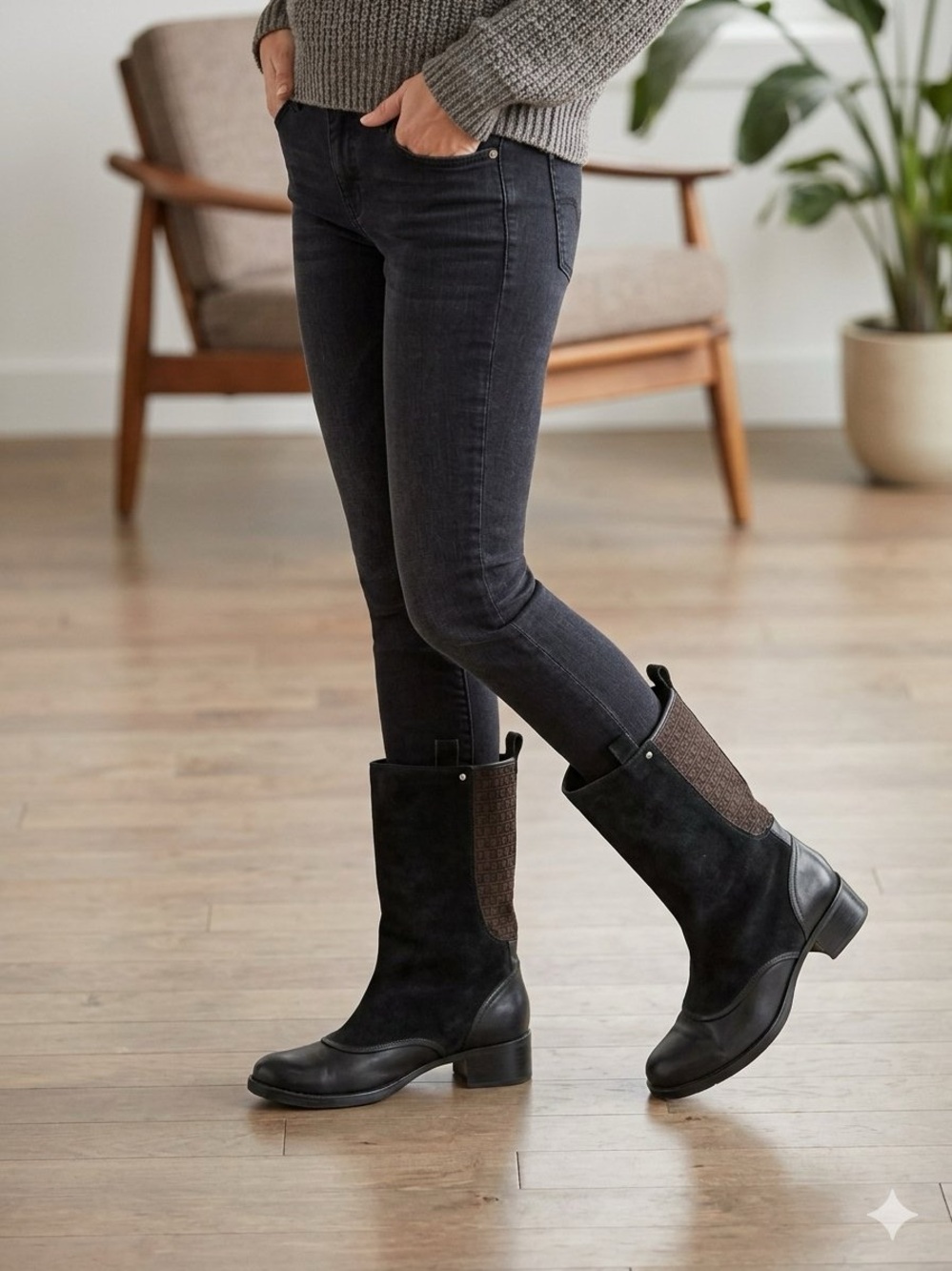 Rockport Suede & Leather Monogram Accent Mid-Calf Boots